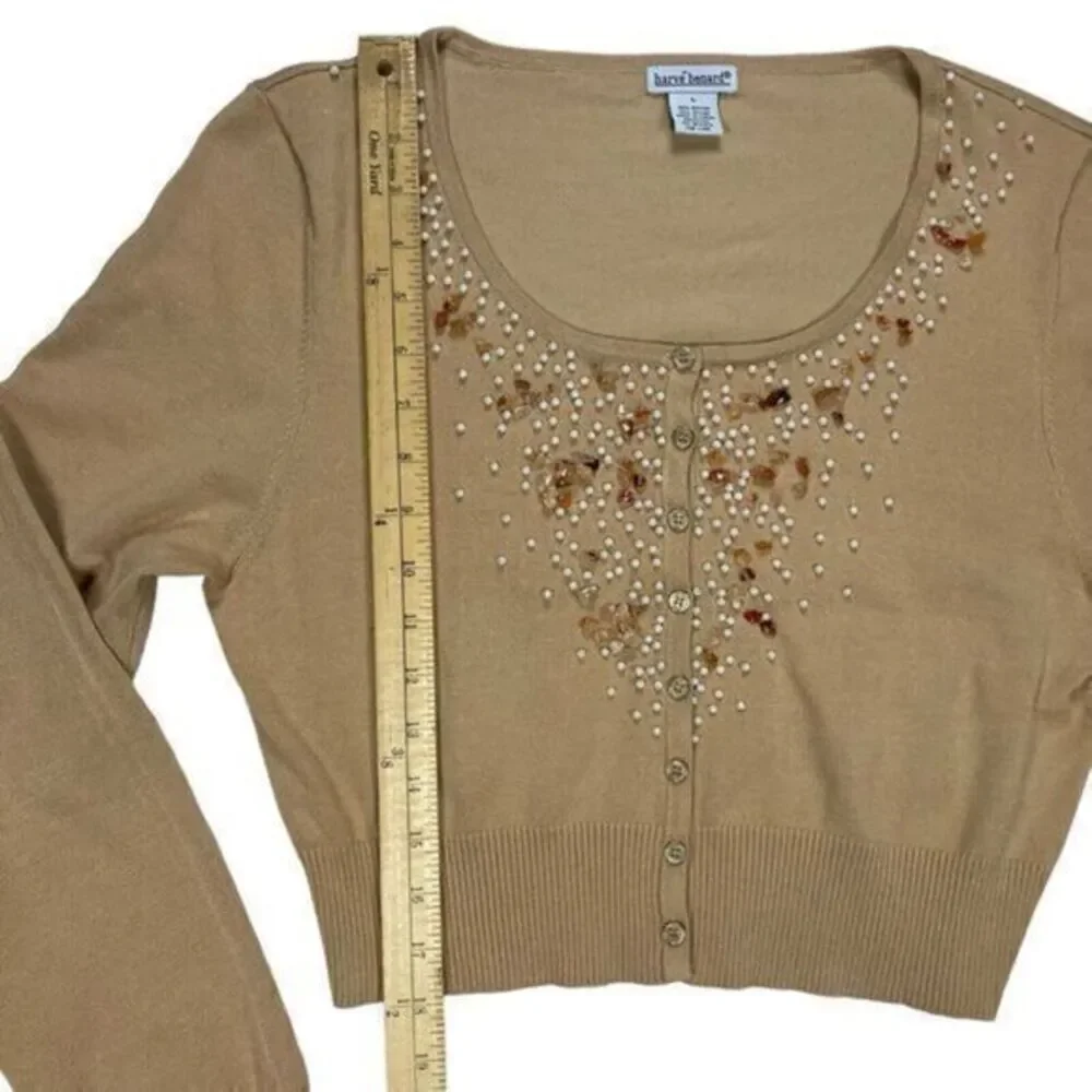 Harve Benard Sweater Womens Large Beaded Pearls Embellished Cardigan Granny Core